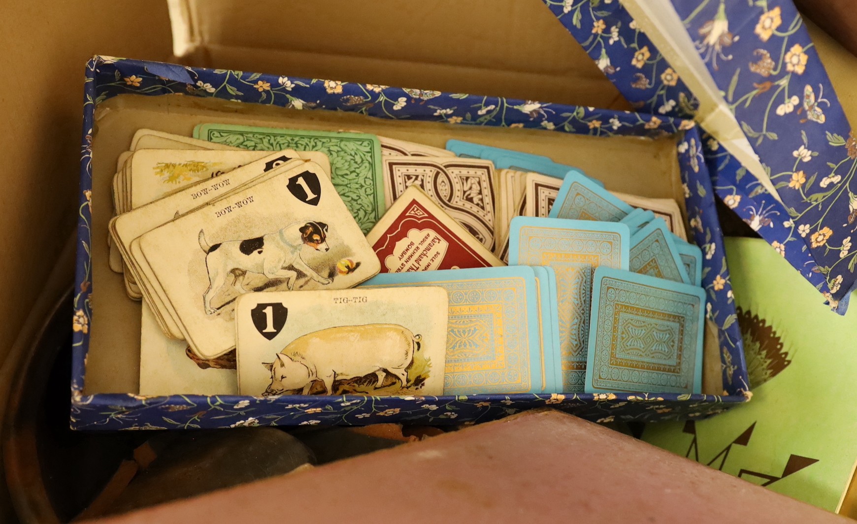 A box of miscellaneous Victorian games and an early Monopoly